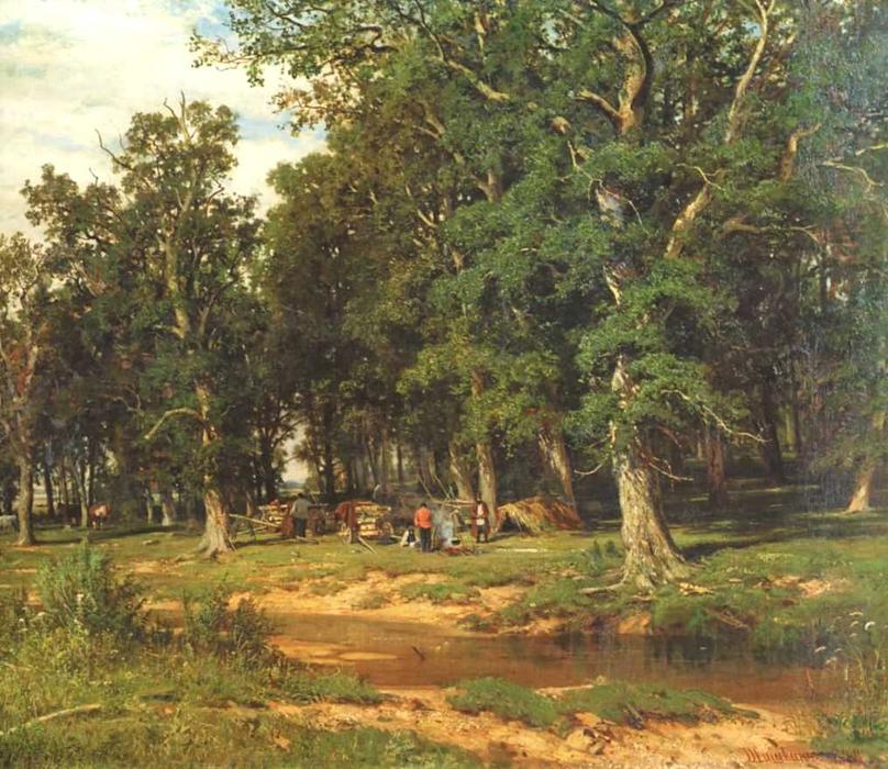 在牧草橡树林 通过 ivan ivanovich shishkin